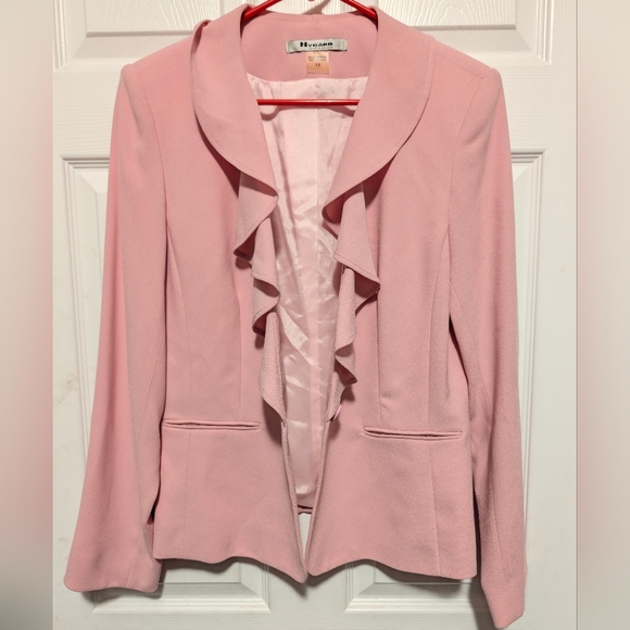 NyGard Collection Blush Pink Ruffle Blazer Size 12 Feminine Career Spring Jacket - Picture 5 of 8